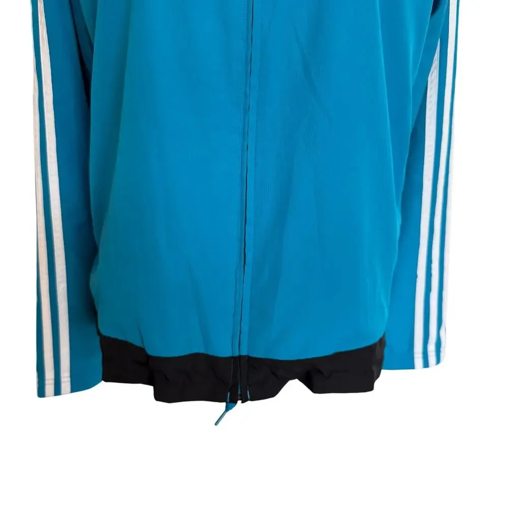 Adidas Jacket Women's Large Blue Black Track Windbreaker Warm Up Woven